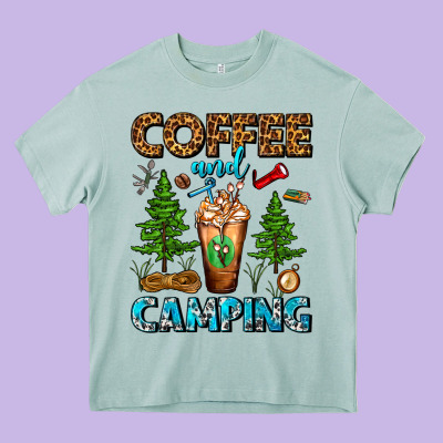 Coffee And Camping Frappe Heavy Core Tee Designed By Fadigitalartstudio