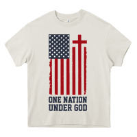 Cream american flag one nation under god Heavy Core Tee - linhVisuals