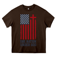 Chocolate Brown american flag one nation under god Heavy Core Tee - linhVisuals