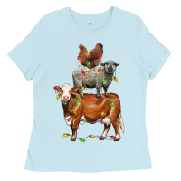 Baby Blue Christmas cow sheep and chicken Ladies Tee - LillyAllenDesigns