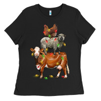 Black Christmas cow sheep and chicken Ladies Tee - LillyAllenDesigns