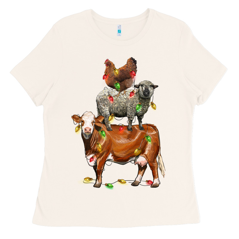 Christmas Cow Sheep And Chicken Ladies Tee by LillyAllenDesigns | Teevron