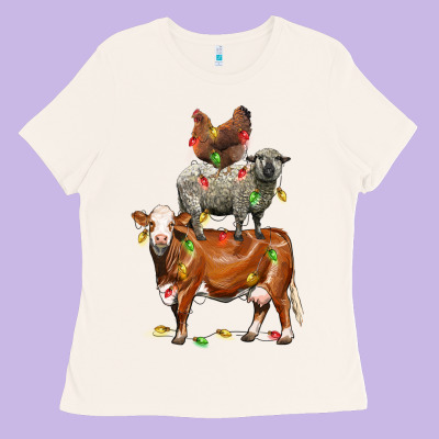 Christmas Cow Sheep And Chicken Ladies Tee Designed By Lillyallendesigns