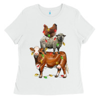 White Christmas cow sheep and chicken Ladies Tee - LillyAllenDesigns