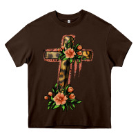 Chocolate Brown Flower Cross Heavy Core Tee - Jasminsmagicworld