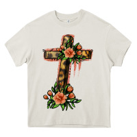 Cream Flower Cross Heavy Core Tee - Jasminsmagicworld