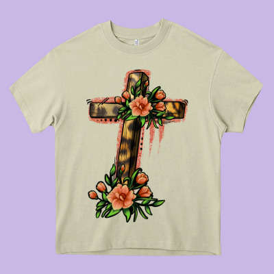 Flower Cross Heavy Core Tee Designed By Jasminsmagicworld