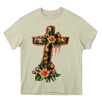Mossy Flower Cross Heavy Core Tee - Jasminsmagicworld