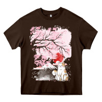 Chocolate Brown japan t  shirt sakura cat t  shirt Heavy Core Tee - linhVisuals