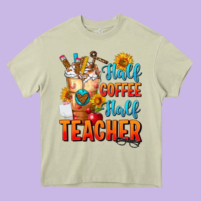 Half Coffee Half Teacher Heavy Core Tee Designed By Fadigitalartstudio