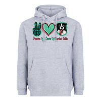 Heather Grey Peace Love Border Collie Heavyweight Hoodie - Jasminsmagicworld