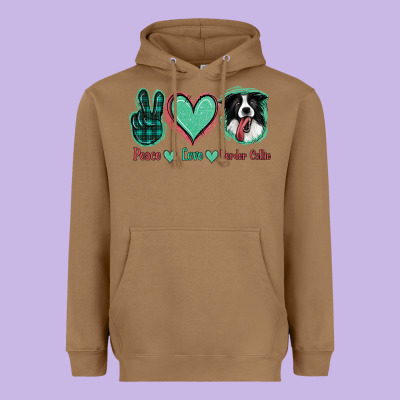 Peace Love Border Collie Heavyweight Hoodie Designed By Jasminsmagicworld