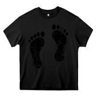 Black 70's footprints   footprint Heavy Core Tee - linhVisuals