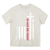 Cream in god we trust with patriotic vintage american flag t shirt Heavy Core Tee - linhVisuals