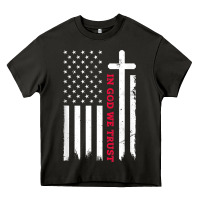 In God We Trust With Patriotic Vintage American Flag T Shirt Heavy Core Tee | Teevron