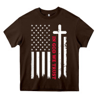 Chocolate Brown in god we trust with patriotic vintage american flag t shirt Heavy Core Tee - linhVisuals
