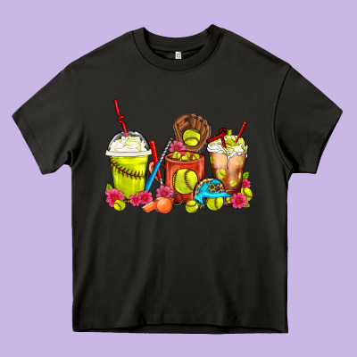 Softball Coffee Cups Heavy Core Tee Designed By Fadigitalartstudio