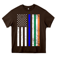 Chocolate Brown irish american flag thin blue line police st. patrick's day long sleev Heavy Core Tee - linhVisuals