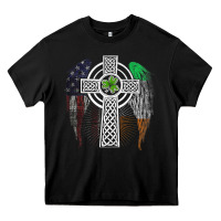 Irish American Usa Flag Celtic Cross St Patrick's Day Premium T Shirt Heavy Core Tee | Teevron