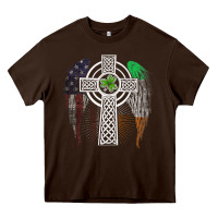 Chocolate Brown irish american usa flag celtic cross st patrick's day premium t shirt Heavy Core Tee - linhVisuals