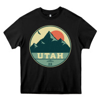 Black utah retro mountain badge Heavy Core Tee - linhVisuals