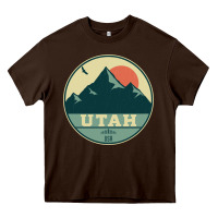 Chocolate Brown utah retro mountain badge Heavy Core Tee - linhVisuals