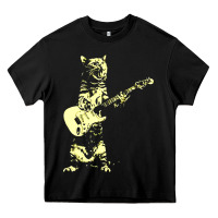 Black cat playing guitar Heavy Core Tee - linhVisuals