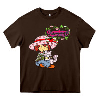 Chocolate Brown strawberry shortcake and cat Heavy Core Tee - linhVisuals