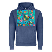 Vintage Denim Turtle summer seashells starfish seaweed Vintage Hoodie - Artiststas