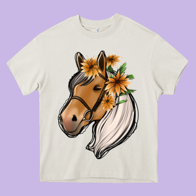 Floral Horse Heavy Core Tee Designed By Jasminsmagicworld