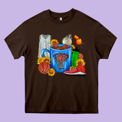 Basketball Coffee Cup Heavy Core Tee Designed By Fadigitalartstudio