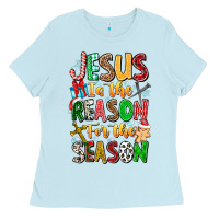 Baby Blue jesus is the reason for the season Ladies Tee - CowhideDigitalArt