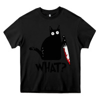 Black Halloween Cat With Knife What Heavy Core Tee - linhVisuals