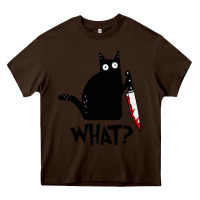 Chocolate Brown Halloween Cat With Knife What Heavy Core Tee - linhVisuals