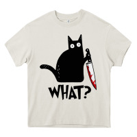 Cream Halloween Cat With Knife What Heavy Core Tee - linhVisuals