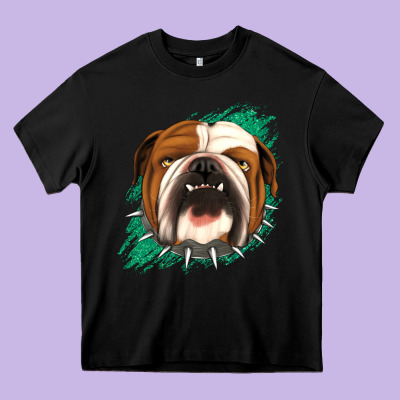 Bulldog Green Glitter Heavy Core Tee Designed By Jasminsmagicworld