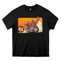 Black bigfoot t  shirt bigfoot riding motorcycle for biker sasquatch chick t Heavy Core Tee - linhVisuals