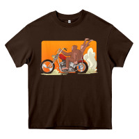 Chocolate Brown bigfoot t  shirt bigfoot riding motorcycle for biker sasquatch chick t Heavy Core Tee - linhVisuals