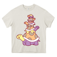 Cream cute turtle stack Heavy Core Tee - linhVisuals