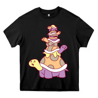 Black cute turtle stack Heavy Core Tee - linhVisuals