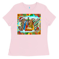 Bubblegum Pink joy jesus Ladies Tee - CowhideDigitalArt