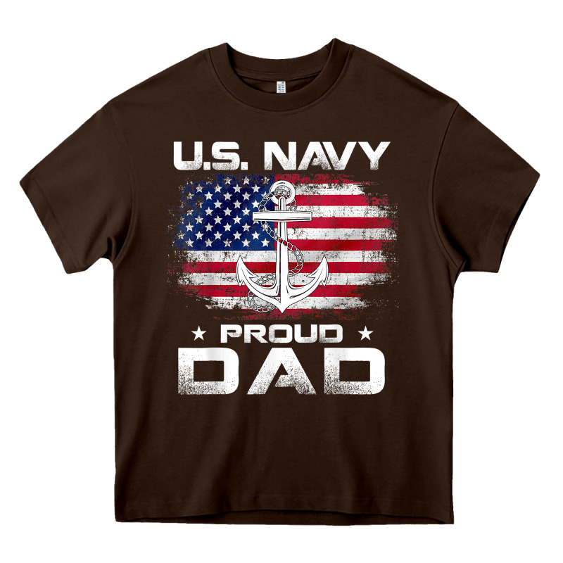 U.s Navy Proud Dad With American Flag Gift Veteran Day T Shirt Heavy Core Tee by linhVisuals | Teevron