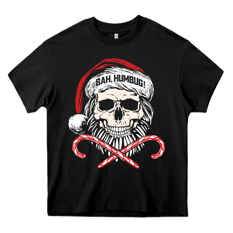 Bah Humbug Skull Santa Hat Christmas Funny Quote Heavy Core Tee by linhVisuals | Teevron