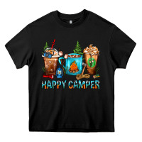 Black Happy Camper Coffee Cups Heavy Core Tee - FaDigitalArtStudio