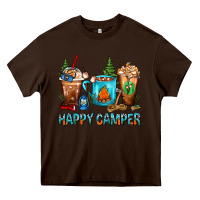Chocolate Brown Happy Camper Coffee Cups Heavy Core Tee - FaDigitalArtStudio