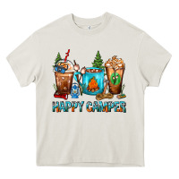 Cream Happy Camper Coffee Cups Heavy Core Tee - FaDigitalArtStudio