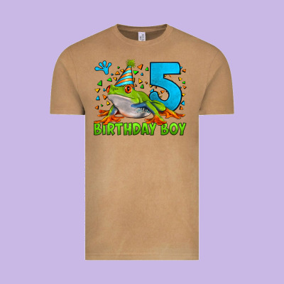 Birthday Boy Frog Age 5 Vintage Tee Designed By Lillyallendesigns