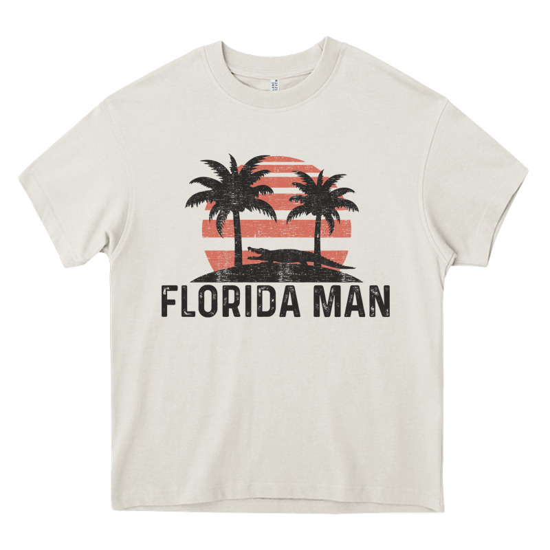 Florida Man State Funny Meme Vintage Palm Trees And Sunset Retro Sun Heavy Core Tee by linhVisuals | Teevron
