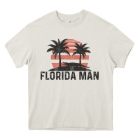 Florida Man State Funny Meme Vintage Palm Trees And Sunset Retro Sun Heavy Core Tee | Teevron