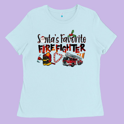 Santa's Favorite Firefighter Ladies Tee Designed By Lillyallendesigns